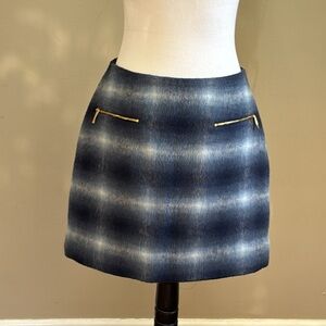 Kate Spade New York Wool Plaid Print Blue White Print Mini Skirt Pockets Size 6